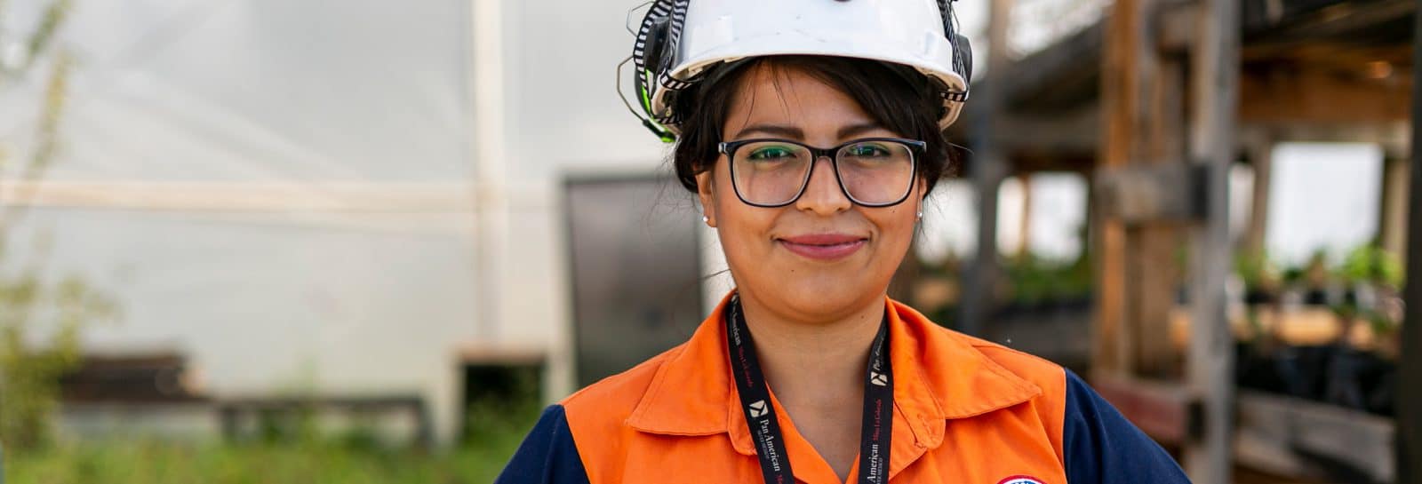 Pan American Silver Female Employee in Hard Hat from Mexico Looking into Camera